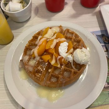 Not Another Pancake House - Peach's and cream waffle - Breakfast & Brunch Near Me - Williamsburg, Virginia Not Another Pancake House - Peach's and cream waffle - Breakfast & Brunch Near Me - Williamsburg, Virginia