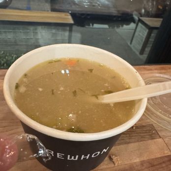 Erewhon - This is the plastic wrap found in my chicken soup. It appears to have come from the food packaging upon preparation. - Organic Stores Near Me - Los Angeles, California Erewhon - This is the plastic wrap found in my chicken soup. It appears to have come from the food packaging upon preparation. - Organic Stores Near Me - Los Angeles, California