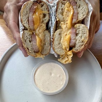 Boil & Bake - The New Yorker; the thick cut bacon took it over the top! - Bagels Near Me - Costa Mesa, California