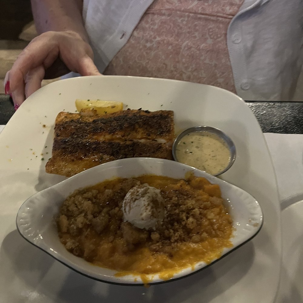 Half Shell Oyster House - Blackened mahi mahi with sweet potato casserole - Seafood Near Me - Biloxi, Mississippi Half Shell Oyster House - Blackened mahi mahi with sweet potato casserole - Seafood Near Me - Biloxi, Mississippi