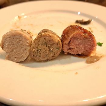 Kathrin's Biergarten - Inside sausages. I believe they are Bratwurst, House Special Sausage, and Chicken Apple. - German Near Me - Rocklin, California Kathrin's Biergarten - Inside sausages. I believe they are Bratwurst, House Special Sausage, and Chicken Apple. - German Near Me - Rocklin, California