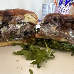 Left: Mushroom and Swiss right: Pesto. Left: Mushroom and Swiss right: Pesto.