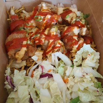 Moyzilla - My fried chicken with garlic noodles and slow. Drenched in Sriracha of course, is there any other way?? - Food Trucks Near Me