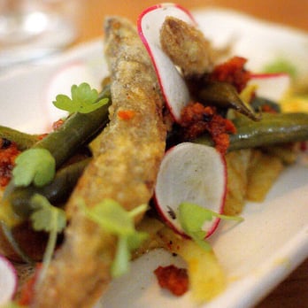 Prubechu - Fried smelt with escabeche eggplant, string beans, and okra. - Guamanian Near Me - San Francisco, California Prubechu - Fried smelt with escabeche eggplant, string beans, and okra. - Guamanian Near Me - San Francisco, California