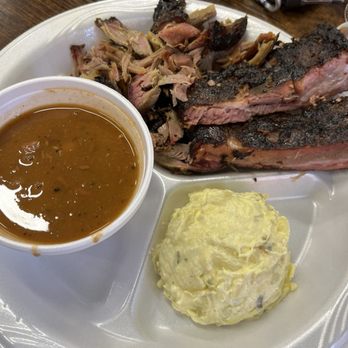 Hill Country Smokehouse - Pulled pork ribs potato salad and beans - Smokehouse Near Me - Bertram, Texas Hill Country Smokehouse - Pulled pork ribs potato salad and beans - Smokehouse Near Me - Bertram, Texas