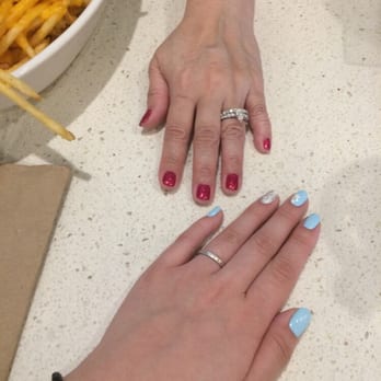 Lux Nail Spa - My nails (blue with design) & my mom's (red) - Nail Salons Near Me - Redondo Beach, California Lux Nail Spa - My nails (blue with design) & my mom's (red) - Nail Salons Near Me - Redondo Beach, California