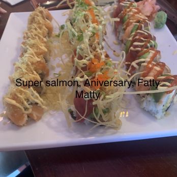 Bonsai Sushi - Right to left Super Salmon, Aniversary, Fatty Matty Rolls - Japanese Near Me - Orlando, Florida