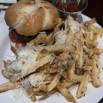 The Monk's Kettle - Lamb Burger with Garlic & Parmesan Fries - Bars Near Me - Oakland, California The Monk's Kettle - Lamb Burger with Garlic & Parmesan Fries - Bars Near Me - Oakland, California