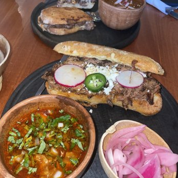 Xaman Cafe - Carne y queso panini y pozole & Birria Torta y consome - Cafes Near Me - Dallas, Texas