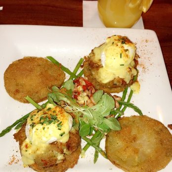 Miss Shirley's Cafe, Roland Park - Crab Cake & Fried Green Tomato Eggs Benedict; Miss Mimosa - American Near Me - Baltimore, Maryland