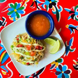 Elote Cafe & Catering - Puffy taco and house made Smokey peach salsa