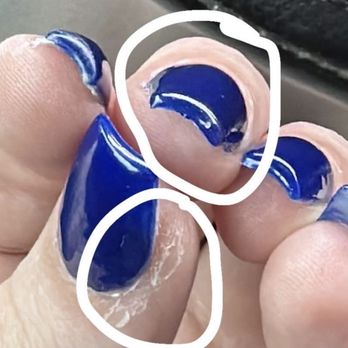 Happy Nails - Nails were left so sharp, thumb nail is stuck to my skin (he noticed it too and tried to fix it but then ended up leaving it) - Nail Salons Near Me - Bangor, Maine