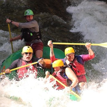 Rolling Thunder River Company - Robert with the whit beard my wife, Patricia ducking with her eyes closed and our son Trevor, having the best time ever! - Rafting/Kayaking Near Me - McCaysville, Georgia