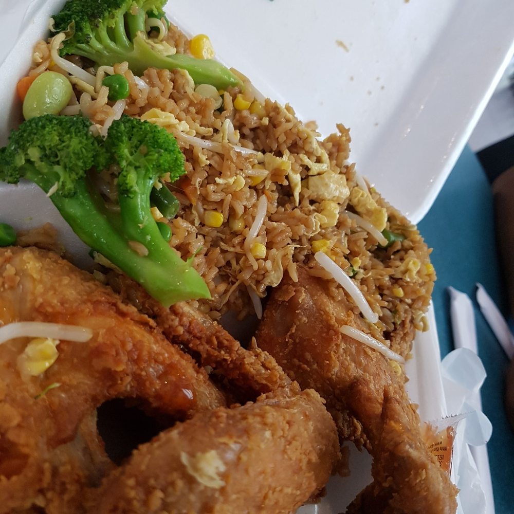 fried chicken, rice, and broccoli fried chicken, rice, and broccoli