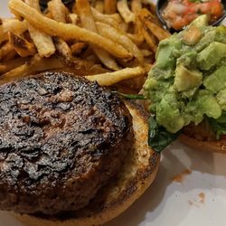 The Wharf 850 - Vegetarian - Beyond burger with fries and a hush puppy.