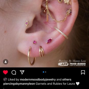 Ava Piercing Company - picture of one of my ears, all of the jewelry is from Ava's except for my first lobe and conch:) - Piercing Near Me - Temecula, California