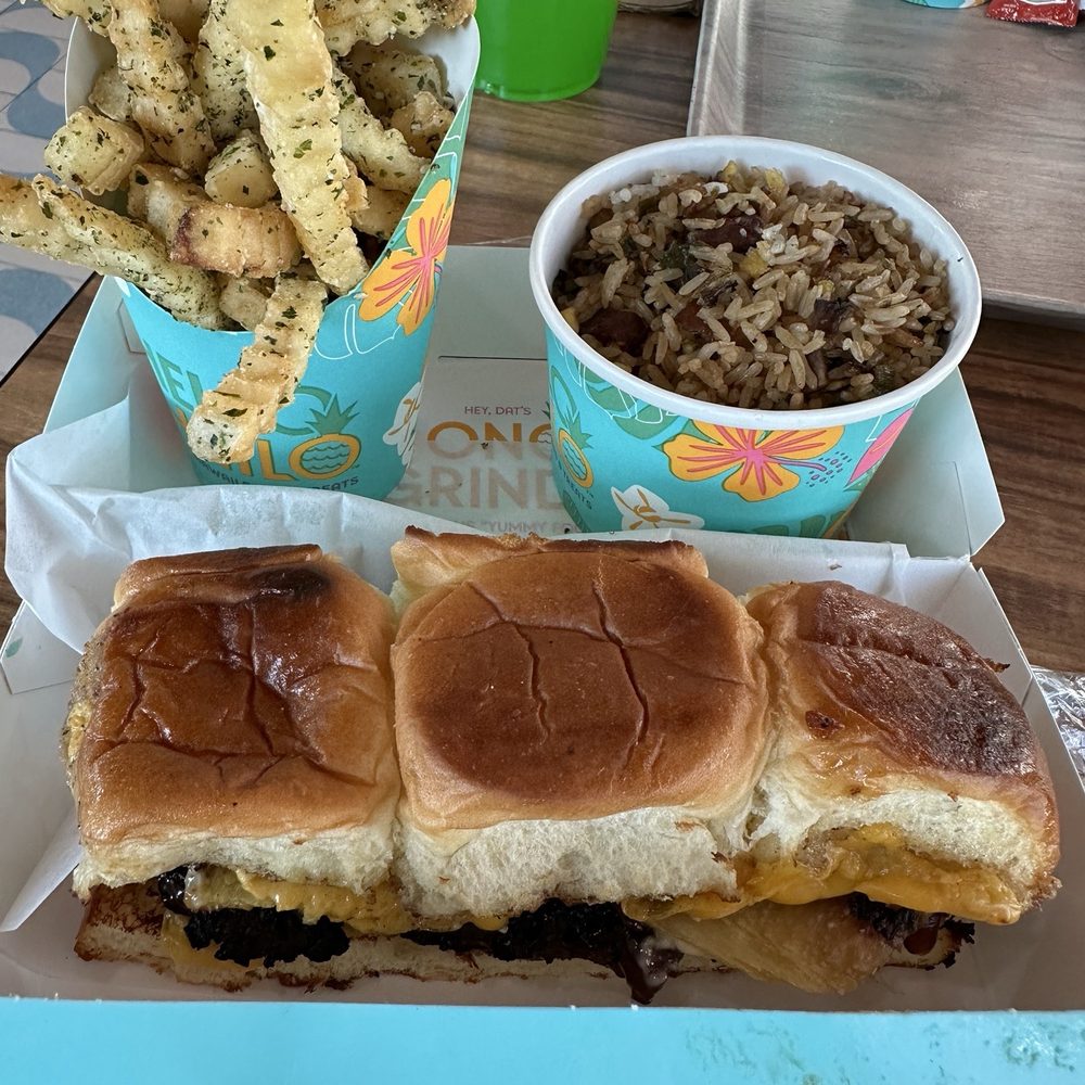 Hello Hilo - Teriyaki Burger Slider and fries and side of Hawaiian Fried Rice - Breakfast & Brunch Near Me - Gainesville, Georgia Hello Hilo - Teriyaki Burger Slider and fries and side of Hawaiian Fried Rice - Breakfast & Brunch Near Me - Gainesville, Georgia