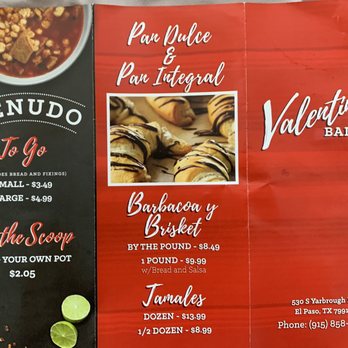 Valentine's Bakery - Menu Part 1 - Bakeries Near Me - El Paso, Texas Valentine's Bakery - Menu Part 1 - Bakeries Near Me - El Paso, Texas