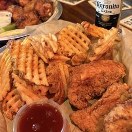 Fries & tenders with hot honey bbq sauce