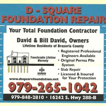 D Square Foundation Repair - a sign for a construction company - General Contractors Near Me - Angleton, Texas D Square Foundation Repair - a sign for a construction company - General Contractors Near Me - Angleton, Texas
