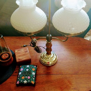 Haven - Double Hobnail brass student lamp (online w/ shipping $90 - $140). $6.99 Hospice Attic. Works beautifully! - Thrift Stores Near Me - Gainesville, Florida