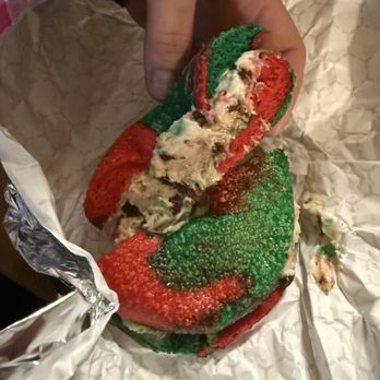 A.M. Bagel - Plain Christmas themed bagel with Christmas bark cream cheese - Bagels Near Me - Derby, Connecticut A.M. Bagel - Plain Christmas themed bagel with Christmas bark cream cheese - Bagels Near Me - Derby, Connecticut