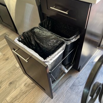 Pure Cabinets - We love our double trash can pullout. Makes for easy recycling! - Kitchen & Bath Near Me - San Marcos, California Pure Cabinets - We love our double trash can pullout. Makes for easy recycling! - Kitchen & Bath Near Me - San Marcos, California