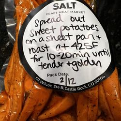 SALT Craft Meat Market - Sweet potato fries with the burgers in this week's meal - easy to heat up!