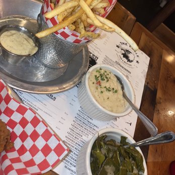 The Eagle Charlotte - French fries, White Cheddar Grits, Collard Greens - Southern Near Me - Charlotte, North Carolina
