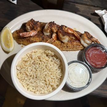 Black Diamond Oyster Bar - Fish & Shrimp blackened with side of rice pilaf. - Seafood Near Me - Corpus Christi, Texas Black Diamond Oyster Bar - Fish & Shrimp blackened with side of rice pilaf. - Seafood Near Me - Corpus Christi, Texas