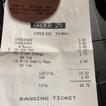 Original Tommy's - My receipt - Burgers Near Me - El Monte, California Original Tommy's - My receipt - Burgers Near Me - El Monte, California