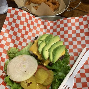 Bros Burger - Lettuce wrapped California burger with upgrade to onion rings for $2 - Burgers Near Me - Puyallup, Washington