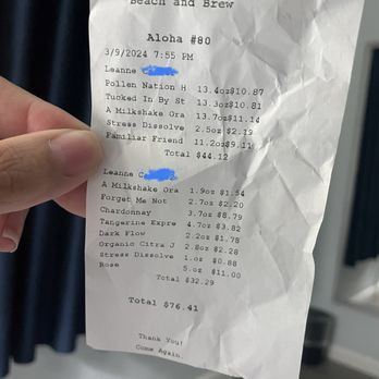 Beach & Brew - Receipt of the beers we tried. My husbands the top one and I'm the bottom - Bars Near Me - Venice, California