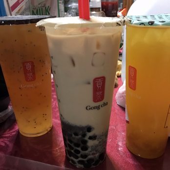 Gong Cha - Mango Green Tea with White Pearls, Grapefruit green tea with white Pearls and Basil Seeds, Mill Tea with Orea and Boba - Bubble Tea Near Me - Richardson, Texas
