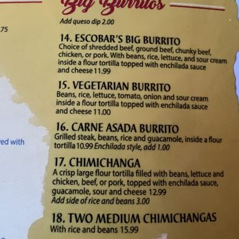 Escobar's Mexican Restaurant - Menu - Mexican Near Me - Kanab, Utah