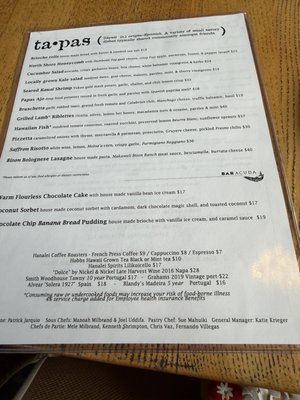 Menu photo 2 Bar Acuda Hanalei, HI