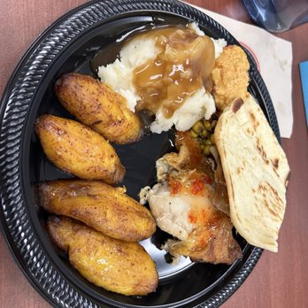 The Chicken Koop - Hummus & Naan Bread, chicken, plantains, Mashed Potatoes with gravy, hot sauce - New American Near Me - Whittier, California The Chicken Koop - Hummus & Naan Bread, chicken, plantains, Mashed Potatoes with gravy, hot sauce - New American Near Me - Whittier, California