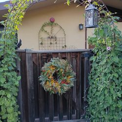 Creekside Farms - The wreath on our gate far from our doors and windows.