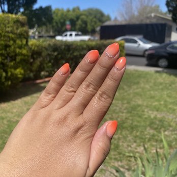 L B Nails - Ombré orange with gems by Lee! - Nail Salons Near Me - Dublin, California