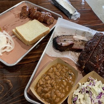 Oakhart Barbecue - 2 meat plate, add a jalapeño sausage - Barbeque Near Me - Tulsa, Oklahoma Oakhart Barbecue - 2 meat plate, add a jalapeño sausage - Barbeque Near Me - Tulsa, Oklahoma
