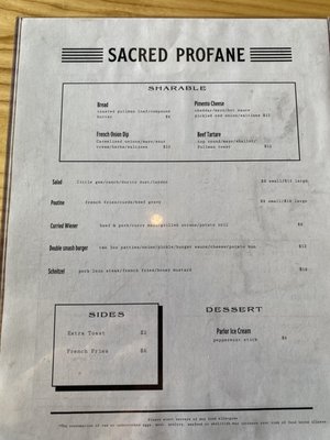 Menu photo 5 Sacred Profane Biddeford, ME
