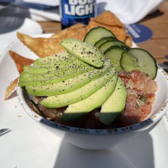 The Sandbar Grille - Poke tuna with wonton chips - Seafood Near Me - Galveston, Texas The Sandbar Grille - Poke tuna with wonton chips - Seafood Near Me - Galveston, Texas