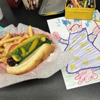 Flub A Dub Chub's - The Durkalski , chicago style polish and my crayon drawing - Hot Dogs Near Me - Chicago, Illinois