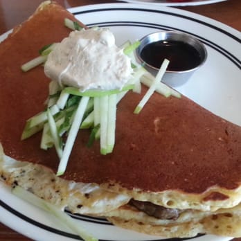 Humble Bee - Panwich (pancake sandwich, eggs, turkey sausage, lemon maple cream cheese and fresh apple fries) - Breakfast & Brunch Near Me - Northridge, California Humble Bee - Panwich (pancake sandwich, eggs, turkey sausage, lemon maple cream cheese and fresh apple fries) - Breakfast & Brunch Near Me - Northridge, California