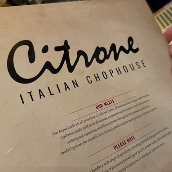 Citrone Italian Chophouse - Menu cover - New American Near Me - Redlands, California