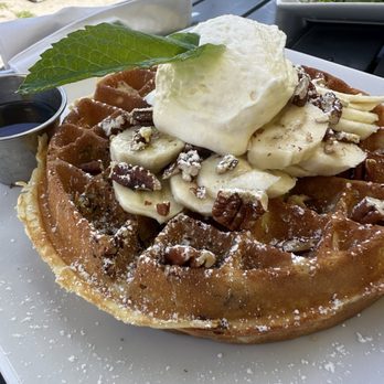 Bru's Wiffle - Banana Pecan Waffle with fresh whipped cream - Breakfast & Brunch Near Me - Santa Monica, California Bru's Wiffle - Banana Pecan Waffle with fresh whipped cream - Breakfast & Brunch Near Me - Santa Monica, California