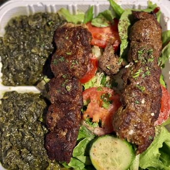 Sheesh Grill - Chantilly - Kubideh kabobs over salad and a double order of spinach - YUMMY!!! - Halal Near Me - Chantilly, Virginia