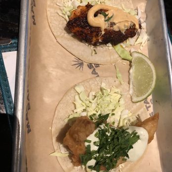 Mas Taco Bar - (Top) Baja Fish Taco & (bottom) Battered Fish Taco - Breakfast & Brunch Near Me - Folsom, California Mas Taco Bar - (Top) Baja Fish Taco & (bottom) Battered Fish Taco - Breakfast & Brunch Near Me - Folsom, California