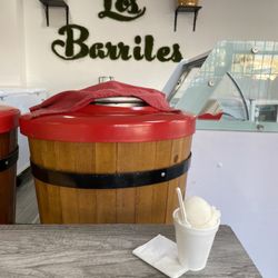 Los Barriles - Excellent Mexican style frozen treats. This is a triple scoop: Guanábana, Lime and Jamaica.