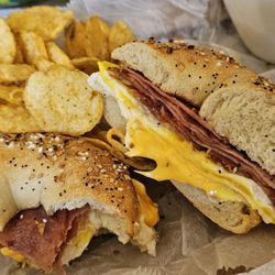 Tenafly Hot Bagels - Everything bagel 2 eggs Taylor Ham Bacon and cheese toasted